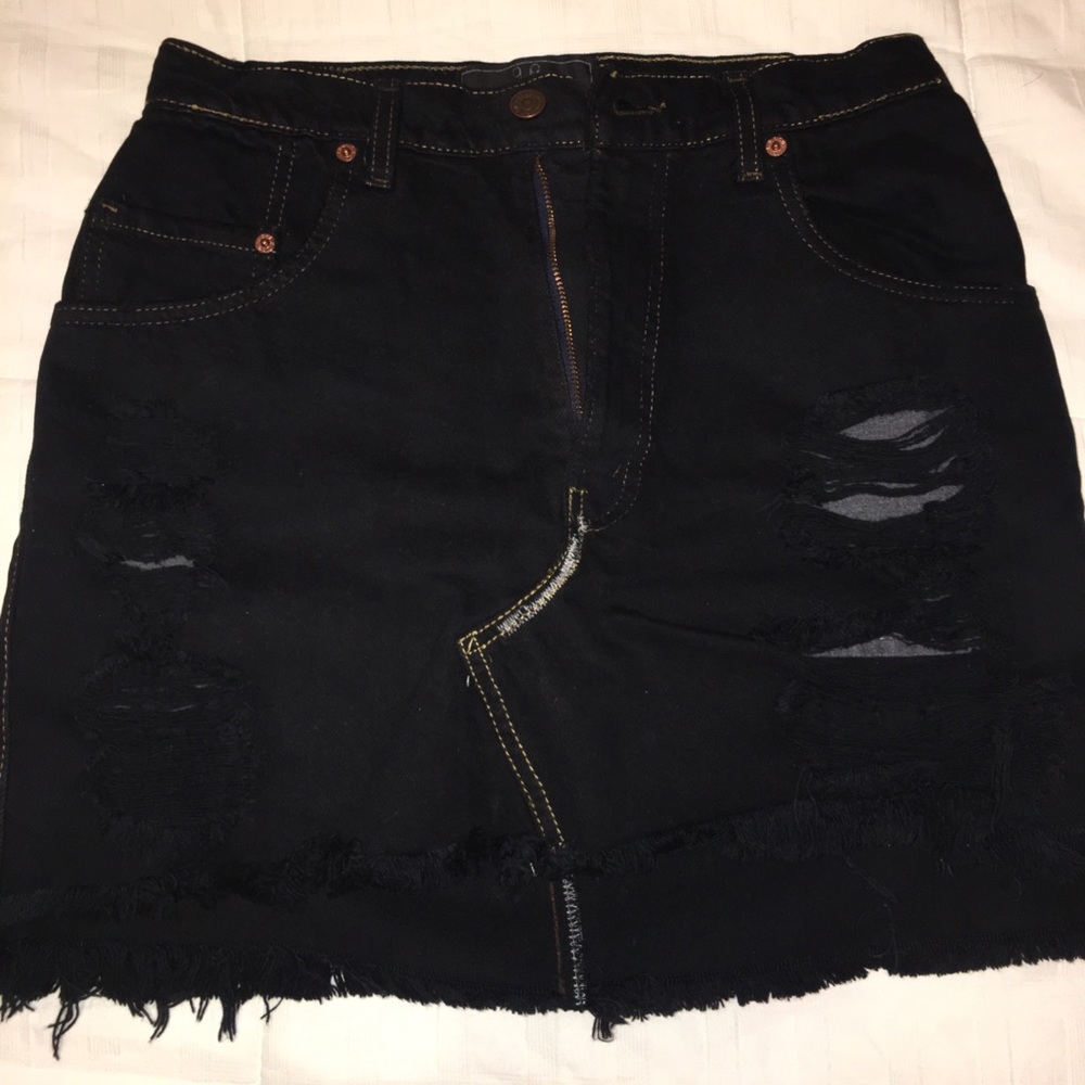 vintage distressed black denim mini skirt